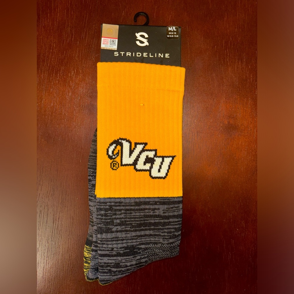 VIRGINIA COMMONWEALTH UNIVERSITY STRIDELINE CREW SOCKS NWT MEN’S SHOE SIZE 8-12